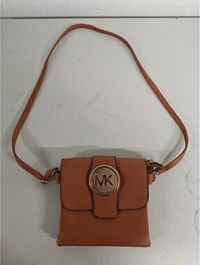 Michael Kors Small Crossbody Bag Cognac Leather Gold MK Logo